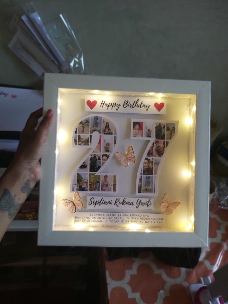 3D LED Illuminated Age Number Birthday Shadow Box Frame
