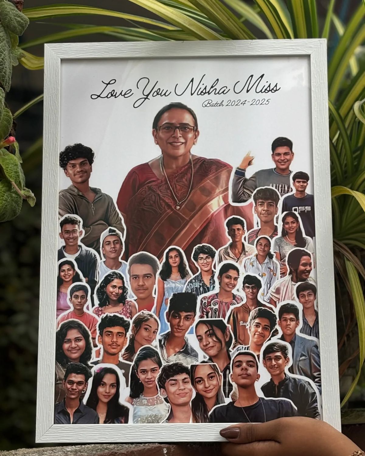 Teacher Farewell Class Caricature & Student Mosaic Photo Frame