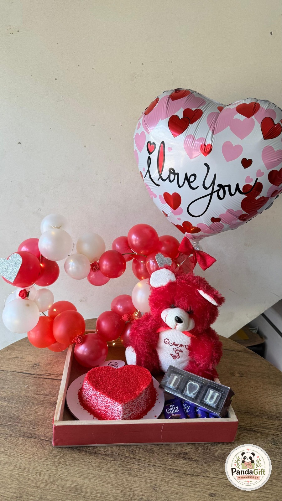 Red Velvet Heart Cake & Cuddle Teddy Hamper