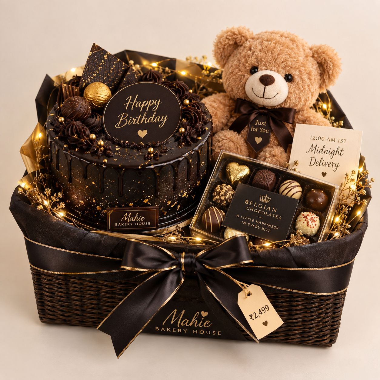 Midnight Birthday Cake & Surprise Basket - Panda Gift Hampers Kharar